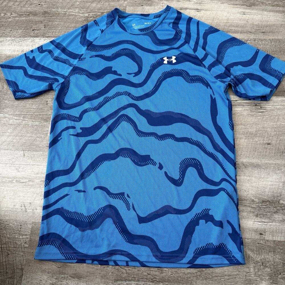 Under Armour Running T-Shirt Mens Medium Blue Loose Fit Gym Athletic Tee